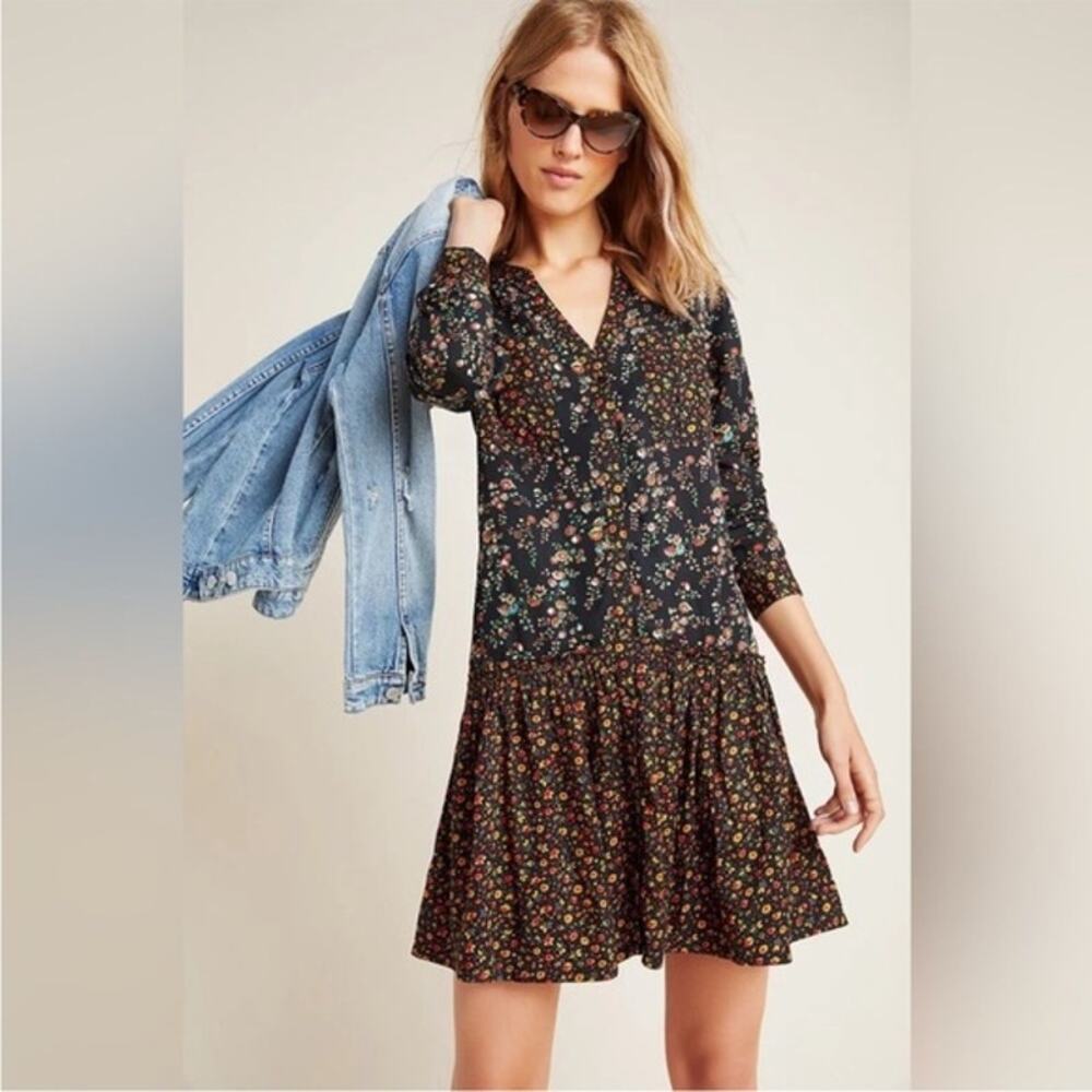 Anthropologie Maeve Marlie Floral Tunic Dress Sz 6 Cottagecore Prairie Boho Mini